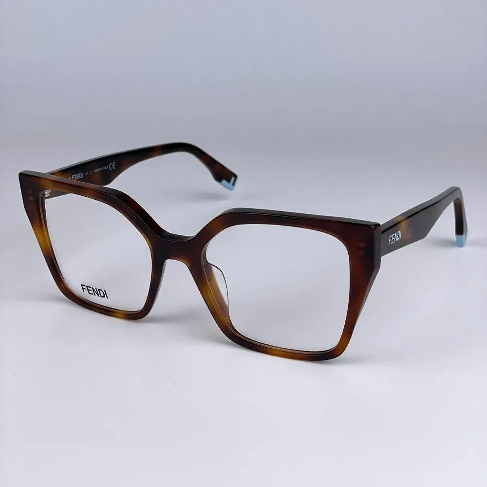 NEW Fendi FE50002I WAY 053 Shiny Havana Women Square Oversized Eyeglasses